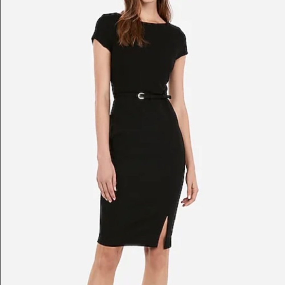 Belted Seamed Sheath Dress - Express - Black Size S